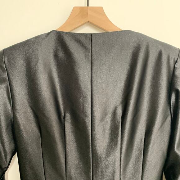 Rotate Annie Frill Trim Satin Black Mini Dress Womens New US 2 - Picture 4 of 16